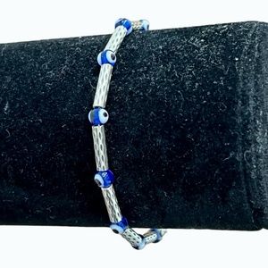 STERLING SILVER AND GLASS EVIL EYE BRACELET